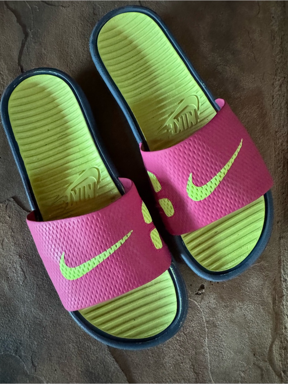 Women’s Nike Pink and Yellow Slide Sandals Size 7